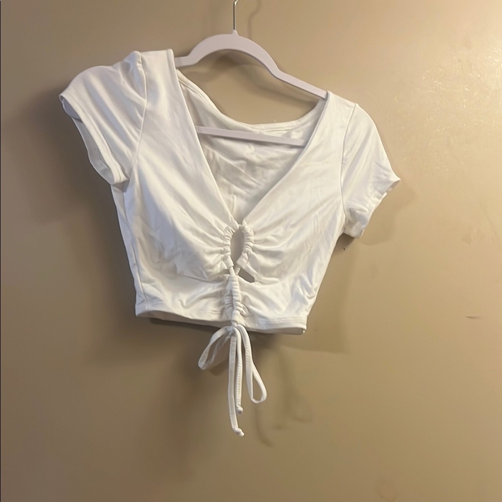 Windsor White Ruched Tie Front Blouse